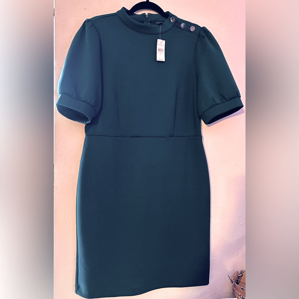 Ann Taylor Sheath Dress - Mock Neck - Short Sleeve - Emerald Green
